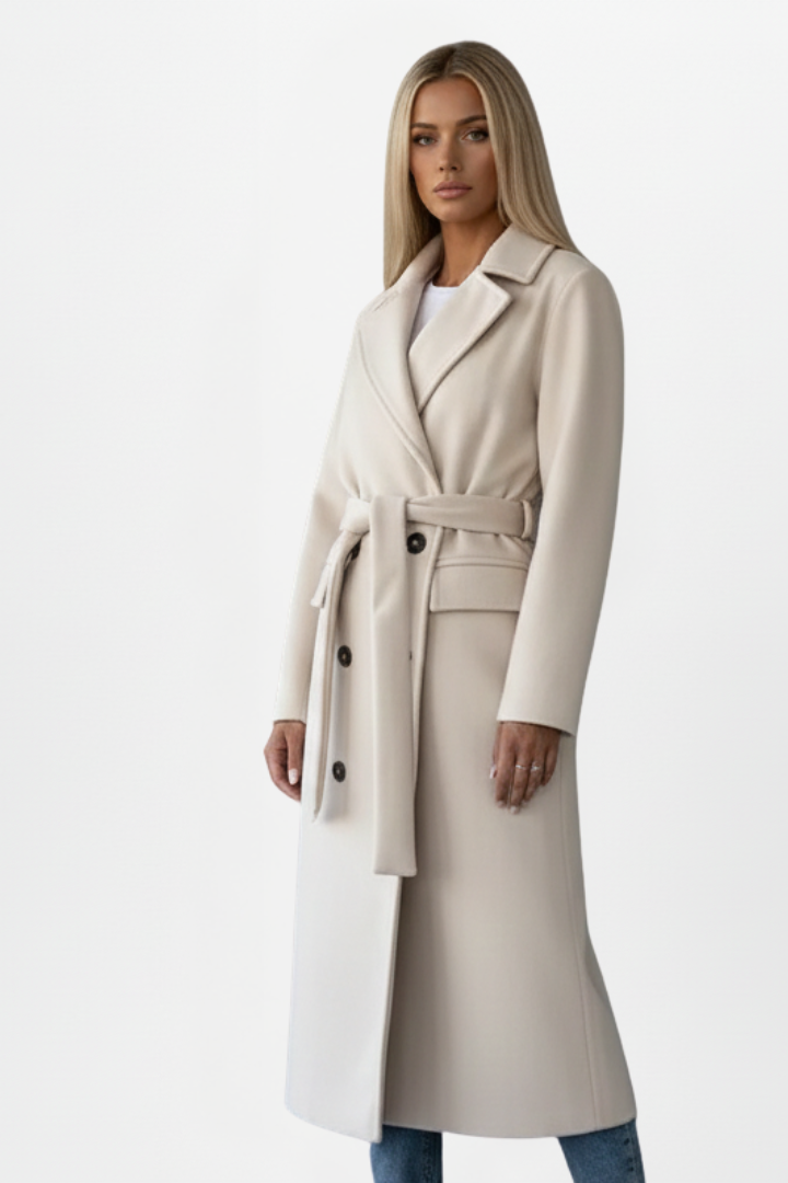 Bexcellent | Casaco Longo Feminino Duplo Abotoamento com Cinto