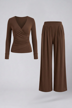 Luna | Conjunto Feminino 2 Peças Top Wrap Calça Wide Leg