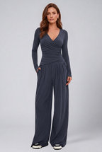 Luna | Conjunto Feminino 2 Peças Top Wrap Calça Wide Leg