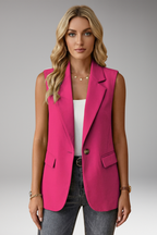 Mulher Blazer Sem Mangas Colarinho Entalhado com Bolsos