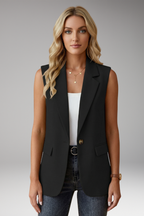 Mulher Blazer Sem Mangas Colarinho Entalhado com Bolsos