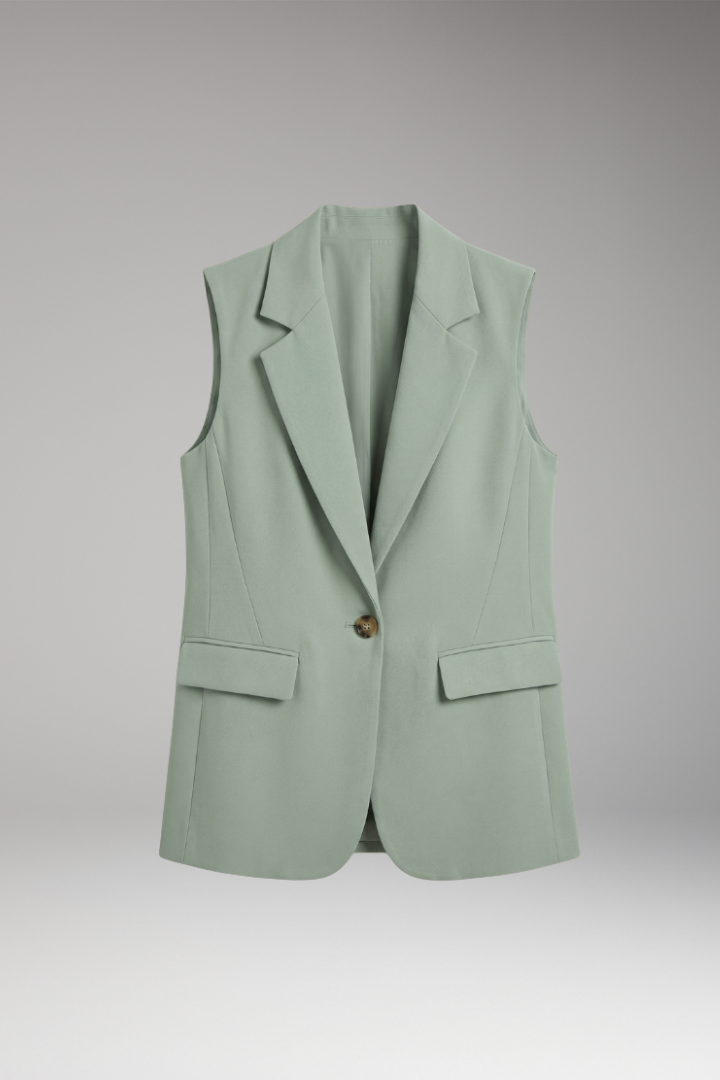 Mulher Blazer Sem Mangas Colarinho Entalhado com Bolsos