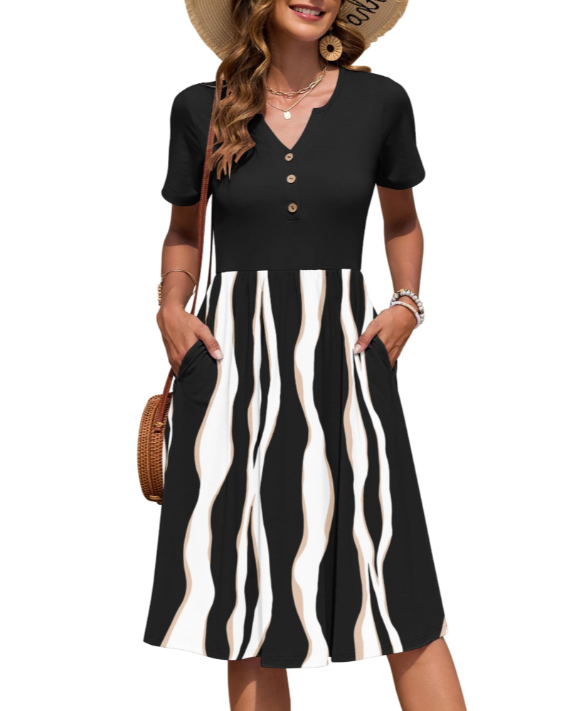 Vestido Midi para Mulher Verão | Decote em V, Cintura Império, Bolsos