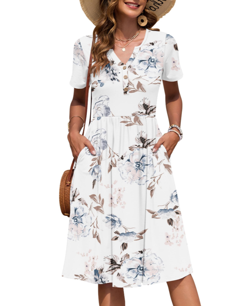 Vestido Midi para Mulher Verão | Decote em V, Cintura Império, Bolsos