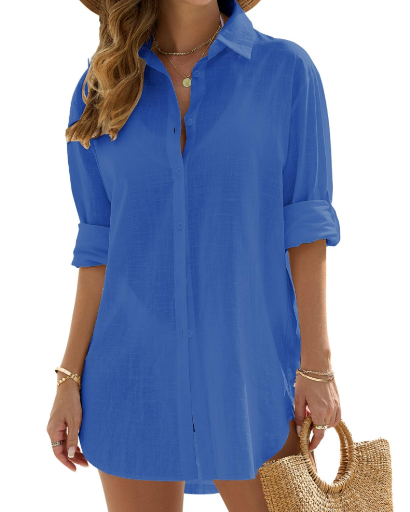 Camisa de Praia Mulher | Mangas Longas Ajustáveis | Tecido Leve