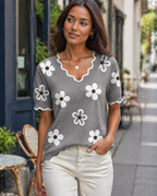 Mulher Top Viscose Manga Curta Decote V