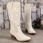 Marlow | Botas Femininas Cano Médio Estilo Western Cowboy Salto Bloco
