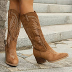 Marlow | Botas Femininas Cano Médio Estilo Western Cowboy Salto Bloco