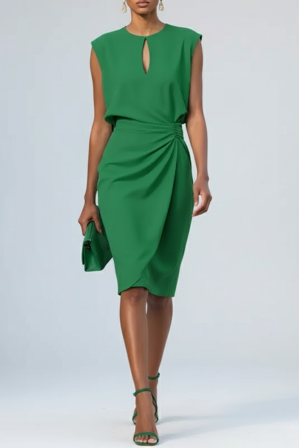 Romy | Vestido Midi Feminino Decote Vazado com Franzido
