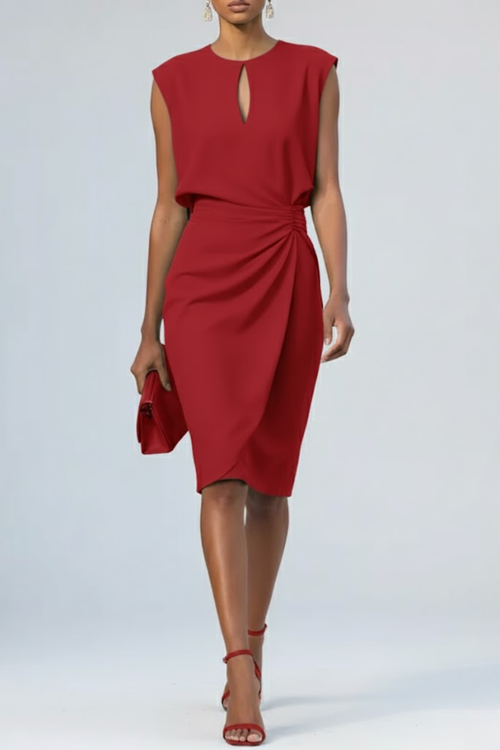 Romy | Vestido Midi Feminino Decote Vazado com Franzido