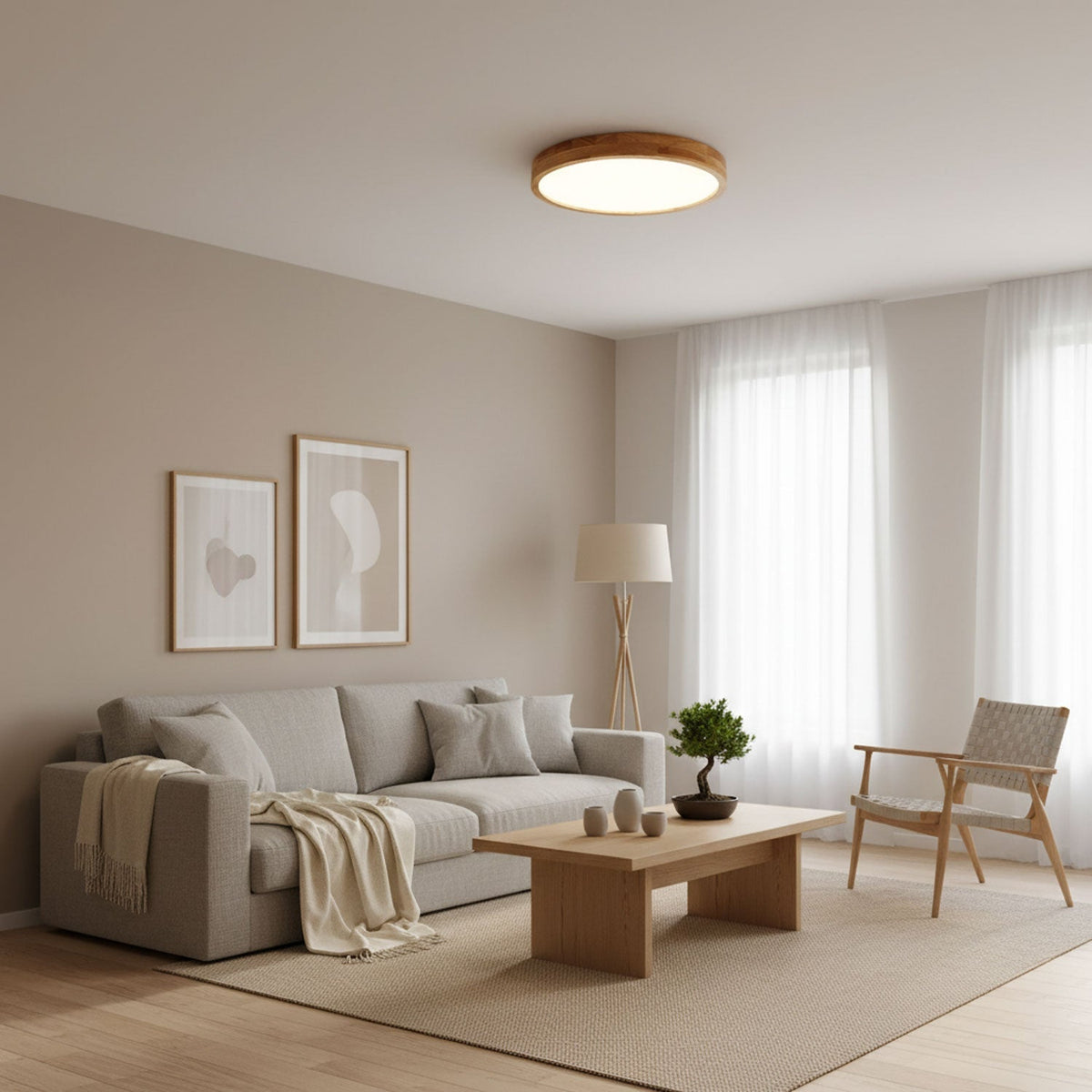 Elsa | Plafão LED de Madeira | Redondo, Quadrado ou Retangular | Difusor Acrílico