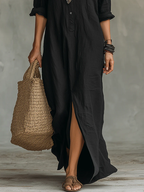 Vestido Maxi Feminino Solto Gola Estruturada