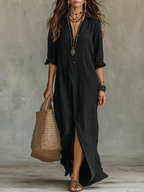 Vestido Maxi Feminino Solto Gola Estruturada