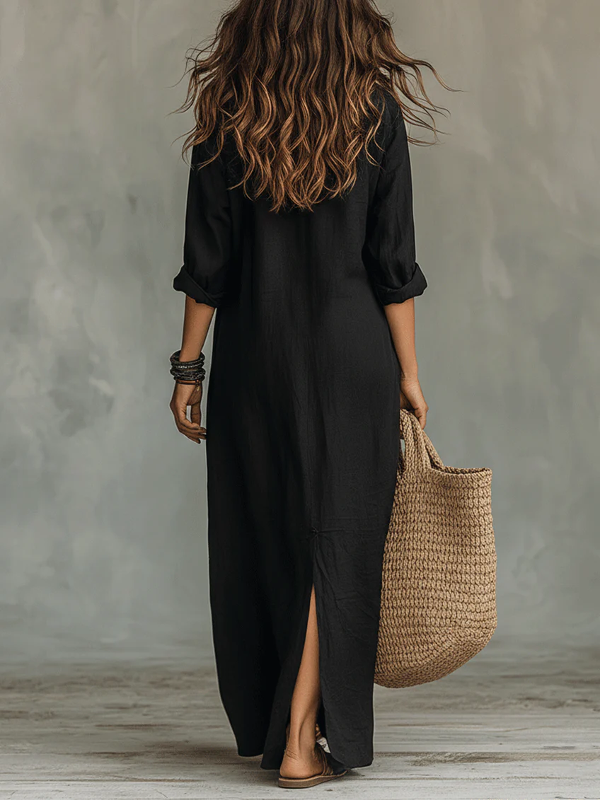 Vestido Maxi Feminino Solto Gola Estruturada