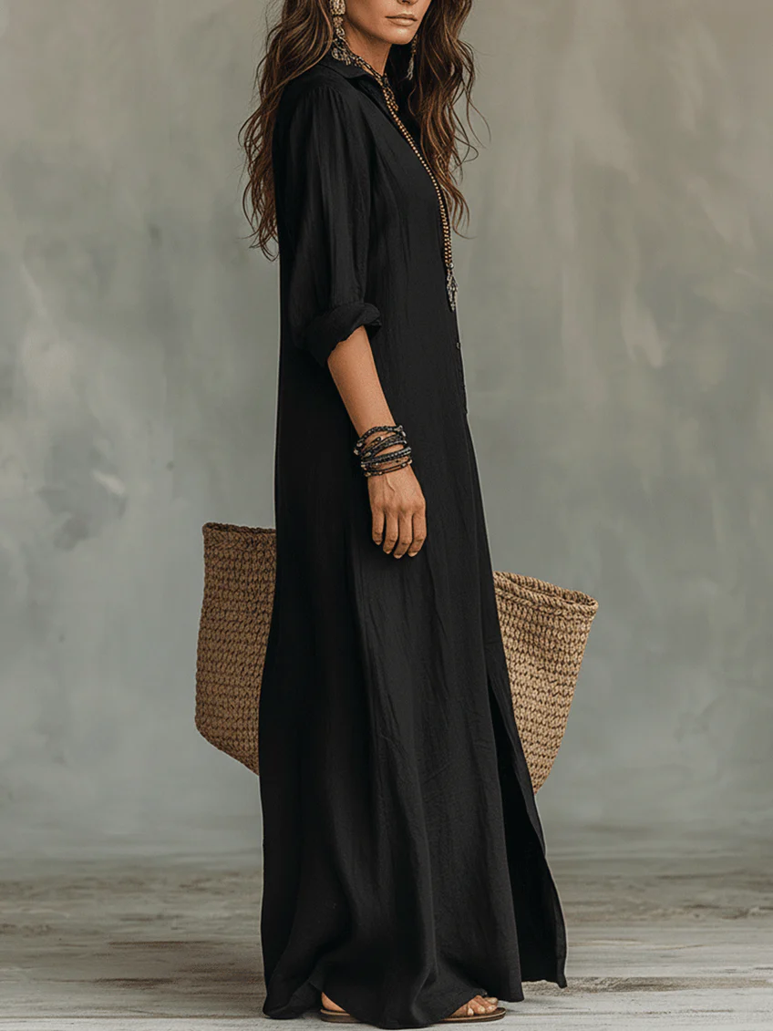 Vestido Maxi Feminino Solto Gola Estruturada