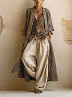 Lux | Conjunto 3 Peças Feminino Algodão Linho Calça Wide Leg