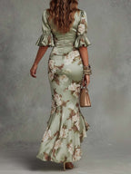 Nina | Vestido Midi Cetim Estampa Floral Decote em V