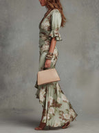 Vestido Longo Feminino Floral Decote em V