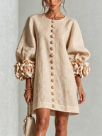 Mira | Vestido Feminino Linho Manga Bufante Mini Shift
