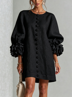 Mira | Vestido Feminino Linho Manga Bufante Mini Shift