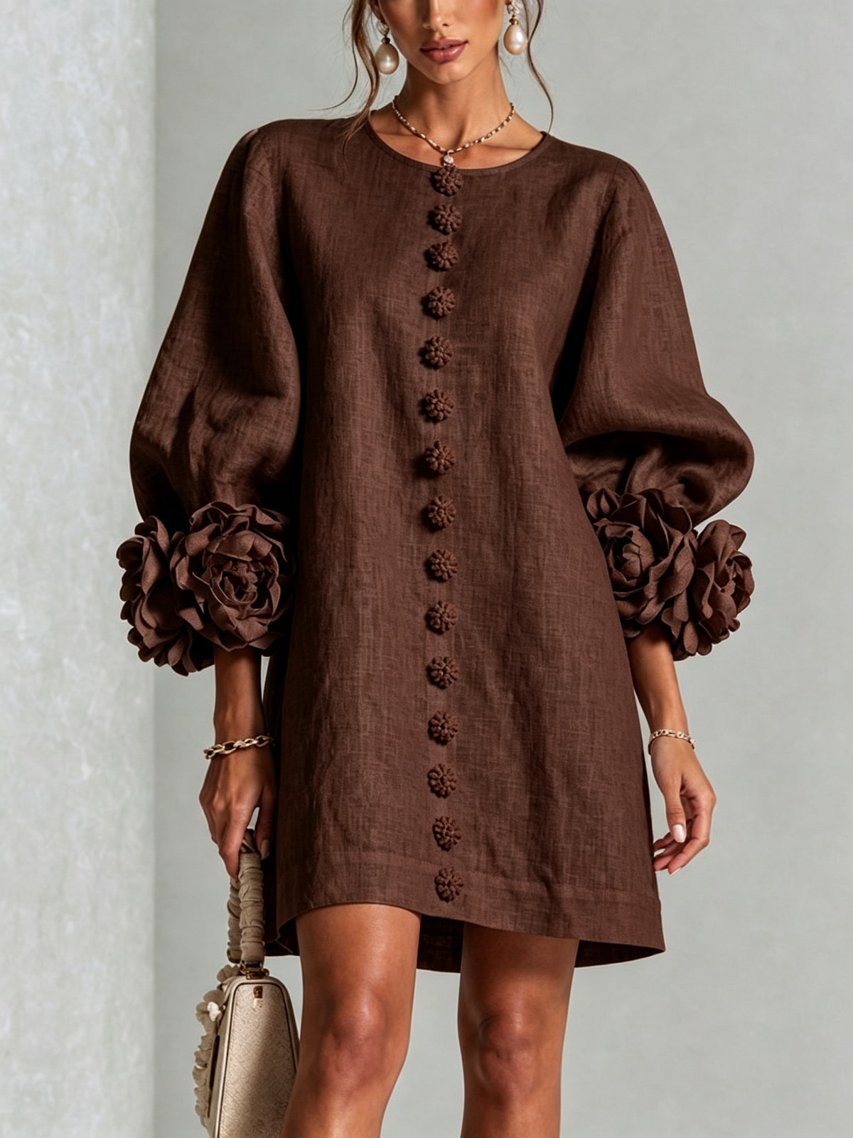 Mira | Vestido Feminino Linho Manga Bufante Mini Shift