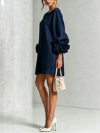 Mira | Vestido Feminino Linho Manga Bufante Mini Shift