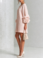 Mira | Vestido Feminino Linho Manga Bufante Mini Shift