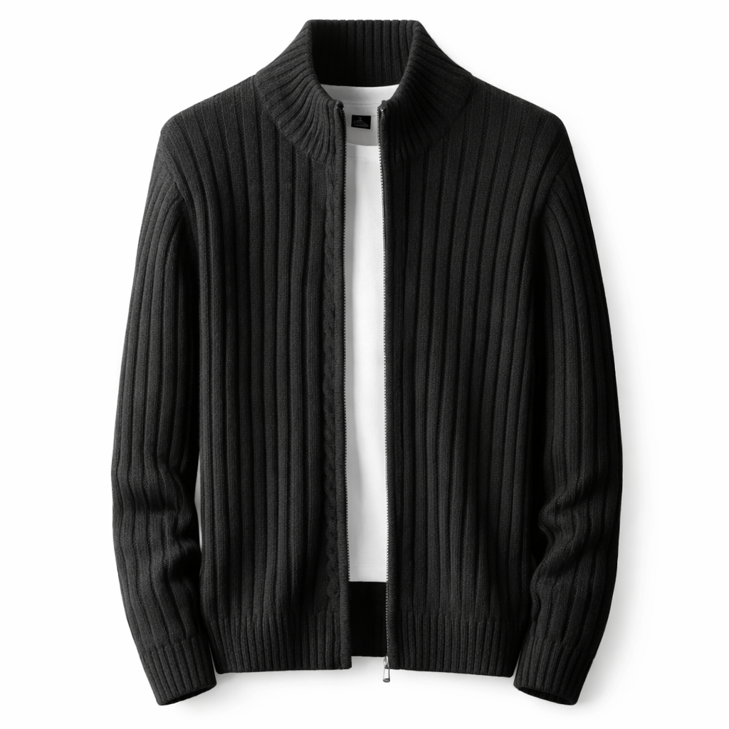 Amara | Homem Cardigan Tricot Fecho Zip Gola Alta
