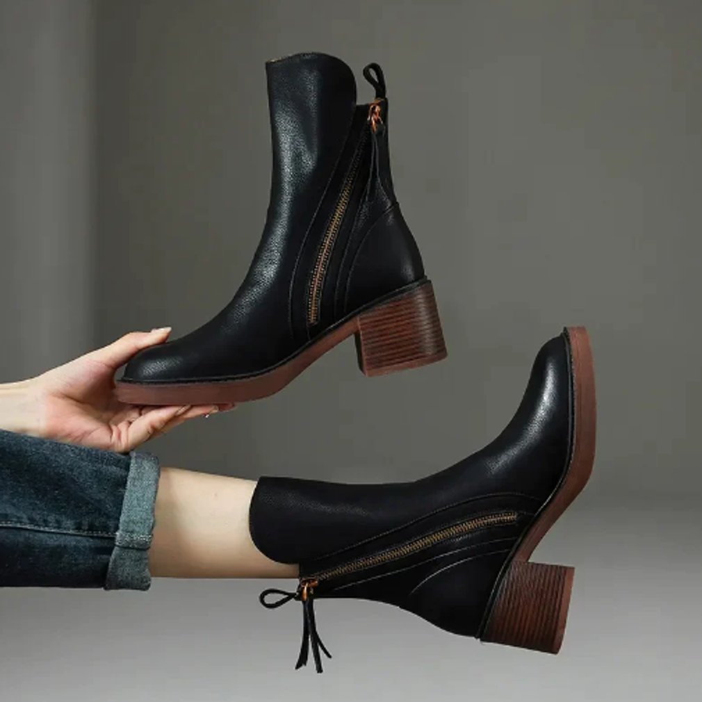 Cora | Mulher Couro Bota Ankle Salto Bloco