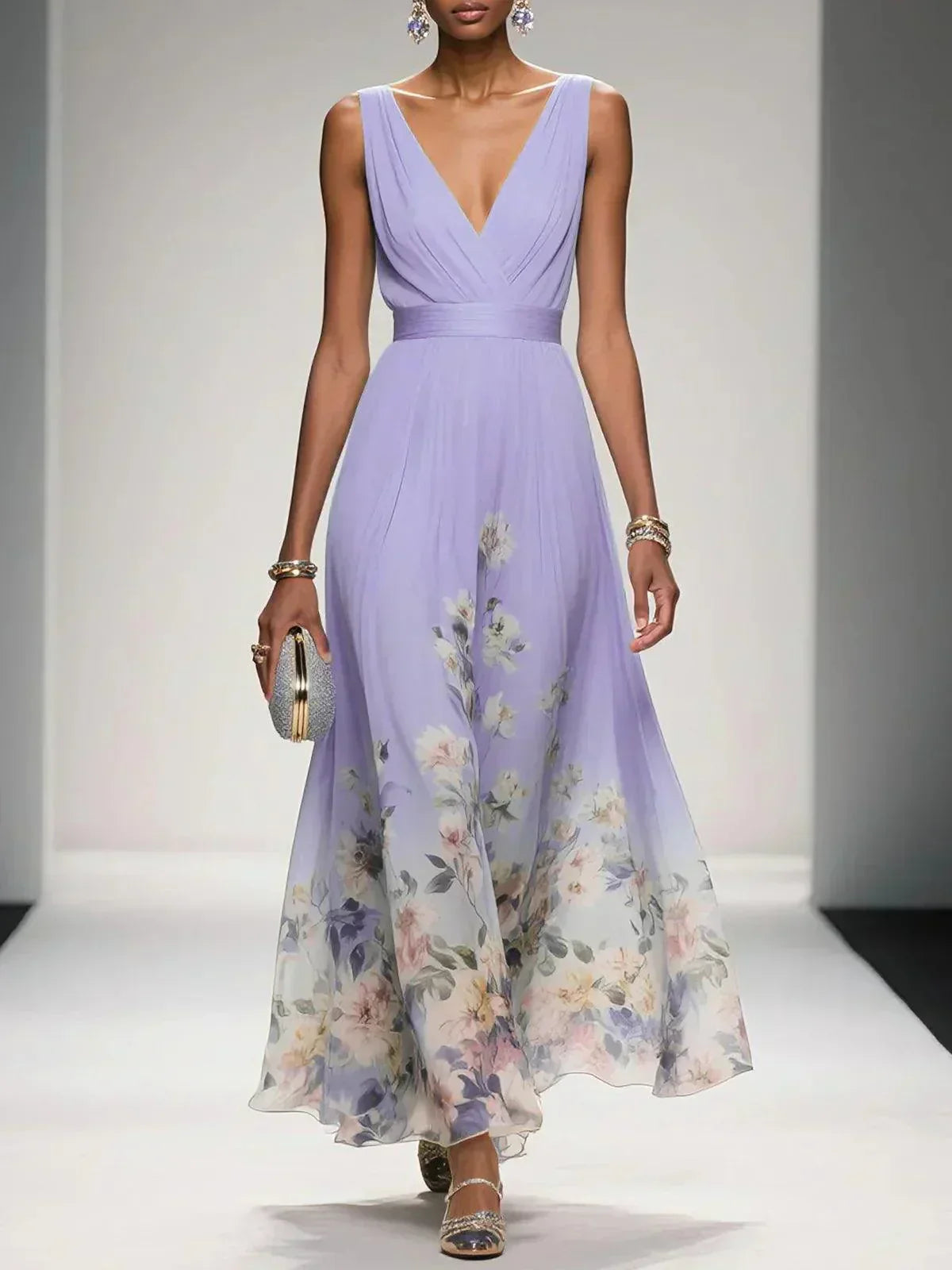 Inez | Vestido Floral Convidada de Casamento Decote V
