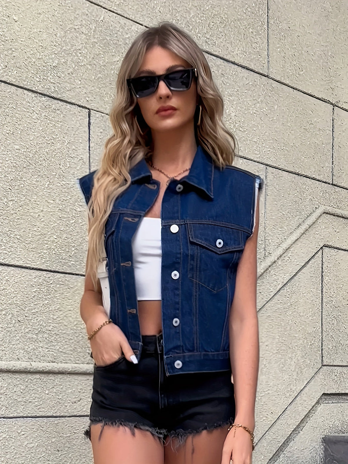 Maren | Mulher Colete Jeans com Bolsos Abas