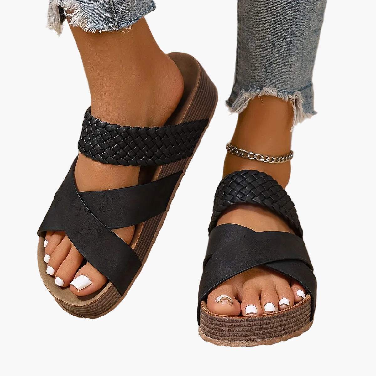 Sandálias Plataforma Femininas | Tiras Entrelaçadas, Estilo Casual
