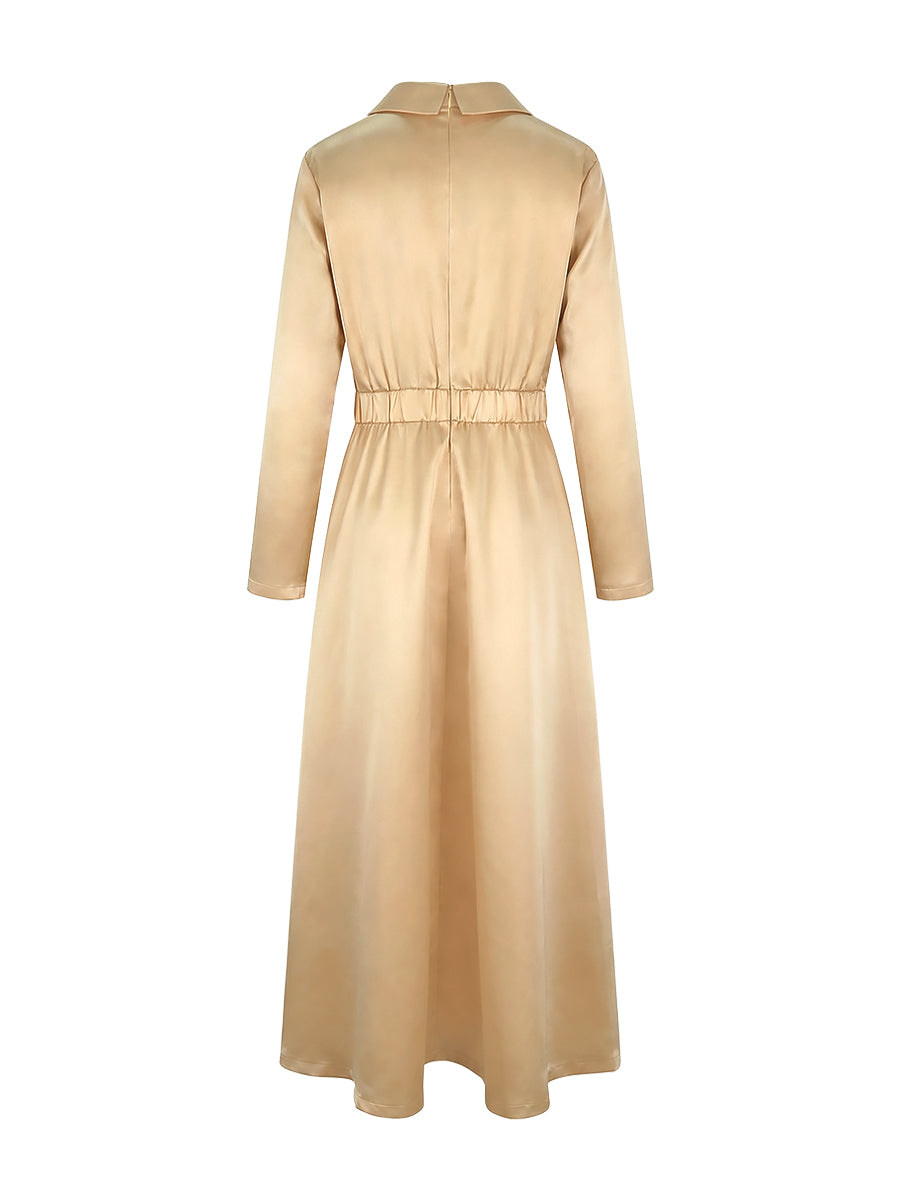 Una | Vestido Maxi Feminino Linha A Decote V Plissado Cintura Alta