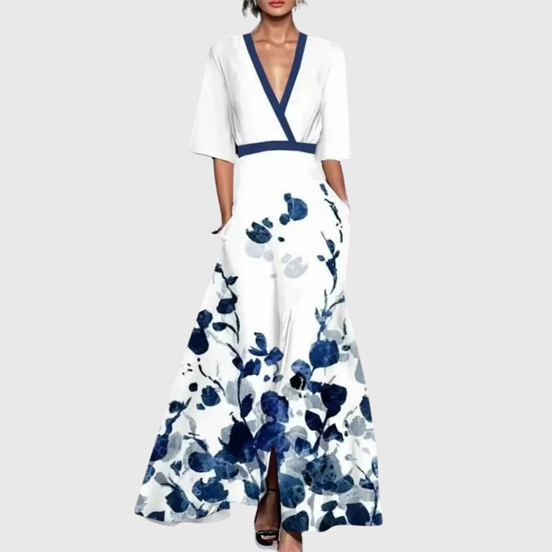 Vestido Feminino Floral com Cinto e Saia Evasê