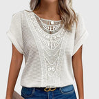 Nova | Blusa Feminina Meia Malha Rendada Decote Redondo