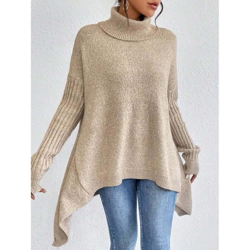 Yvaine | Camisola Feminina Gola Alta Bainha Assimétrica