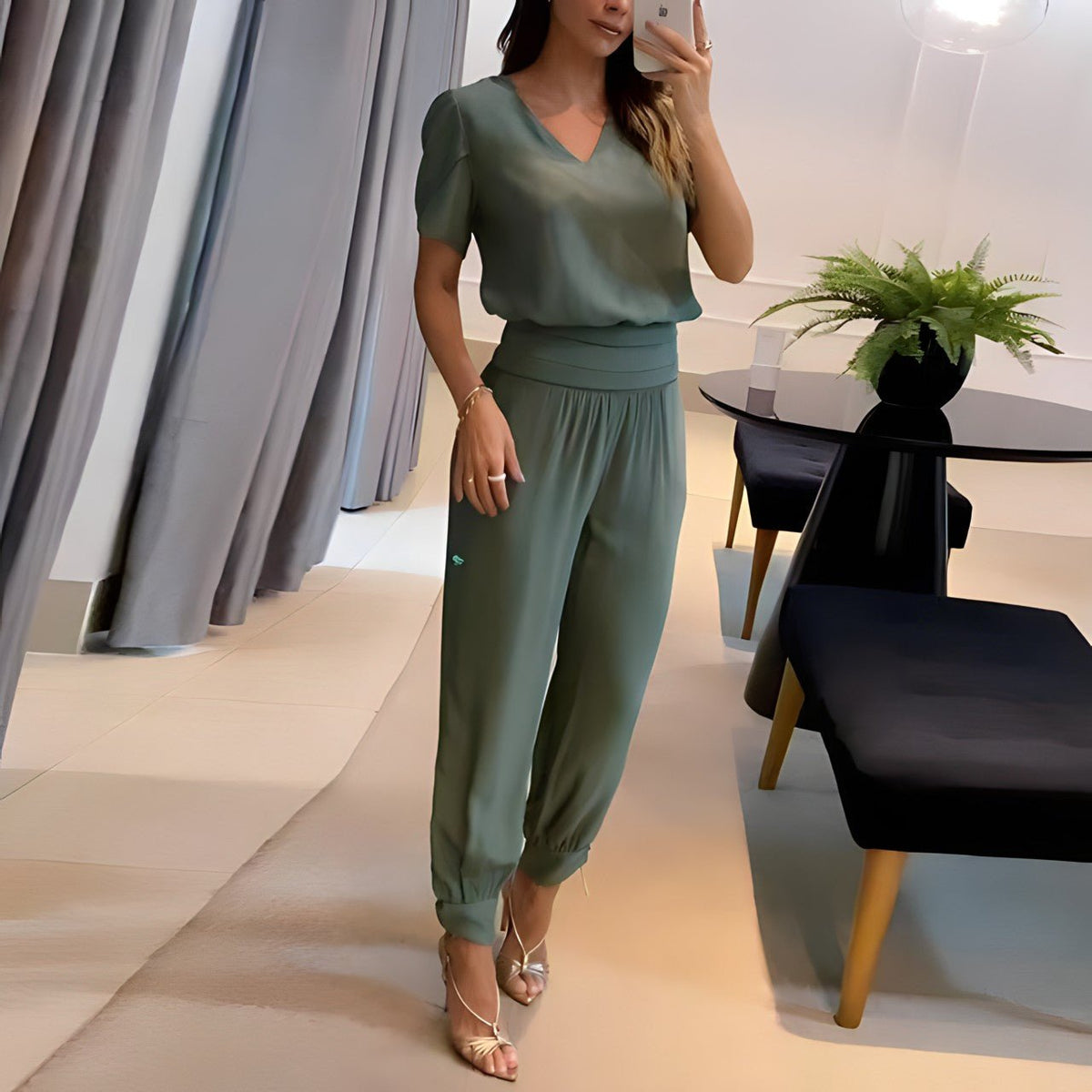 Leah | Conjunto Feminino Blusa e Calça Manga Bufante