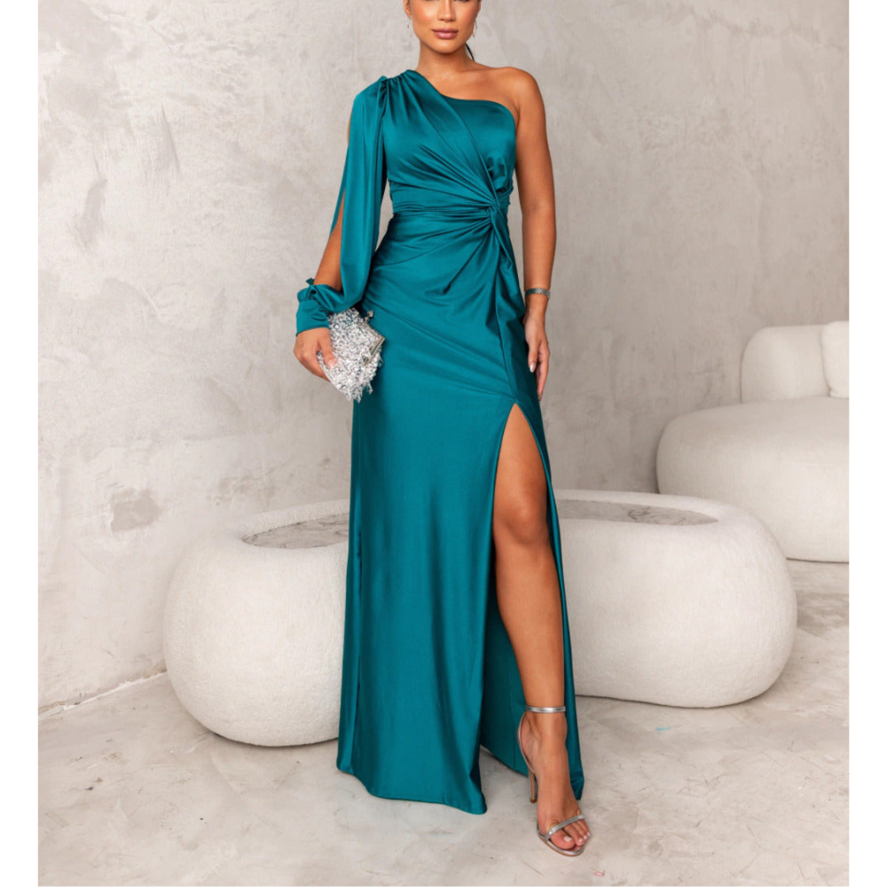 Vestido de Noite Feminino | Uma Ombreira, Assimétrico, Ajustado