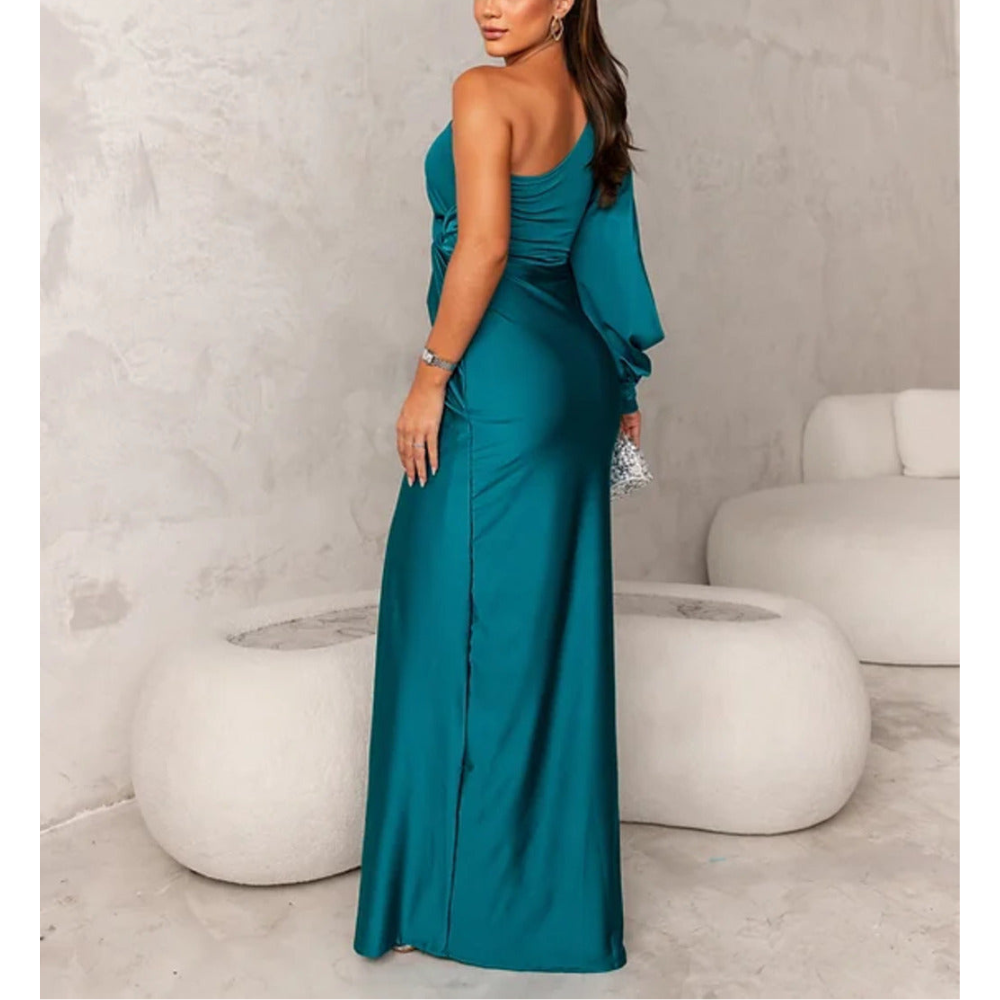 Vestido de Noite Feminino | Uma Ombreira, Assimétrico, Ajustado