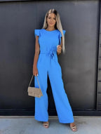 Mulher Jumpsuit Perna Larga Mangas Borboleta