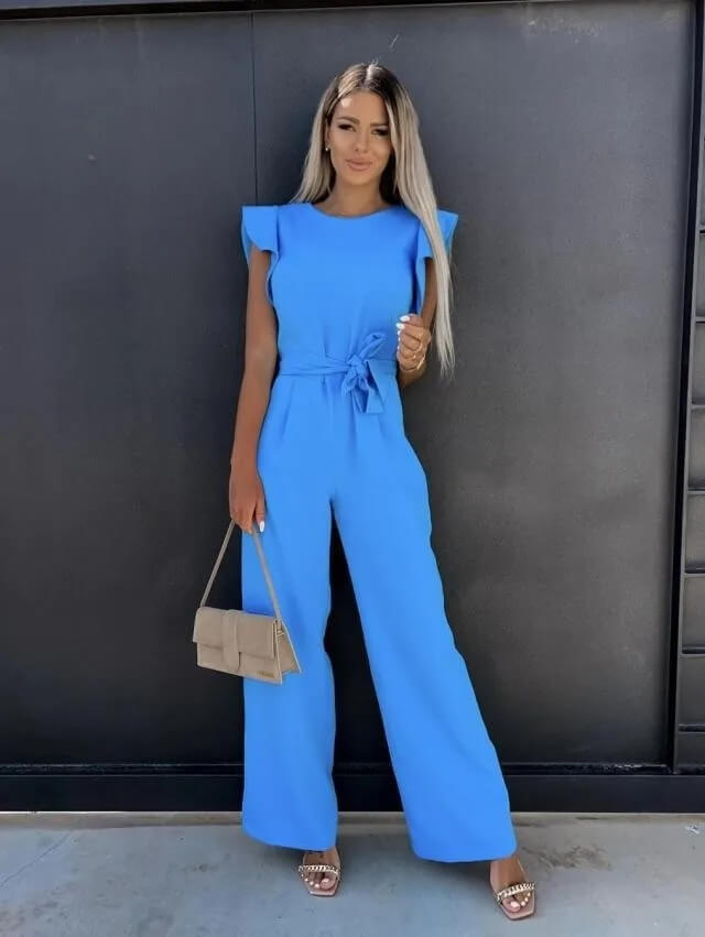 Mulher Jumpsuit Perna Larga Mangas Borboleta