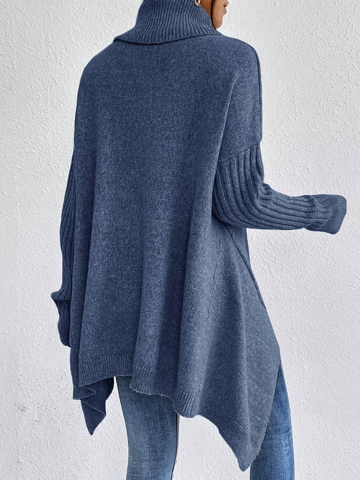 Mulher Camisola Tricot Gola Alta Assimétrica