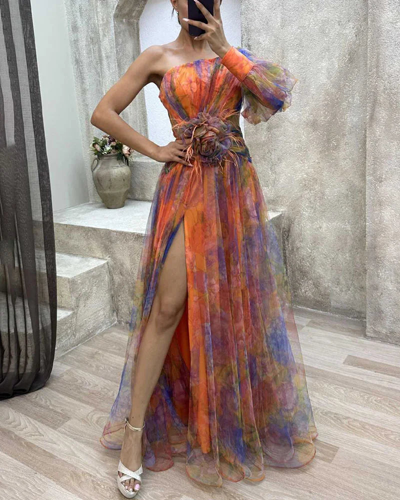 Yvaine | Vestido Feminino Manga Longa com Fenda