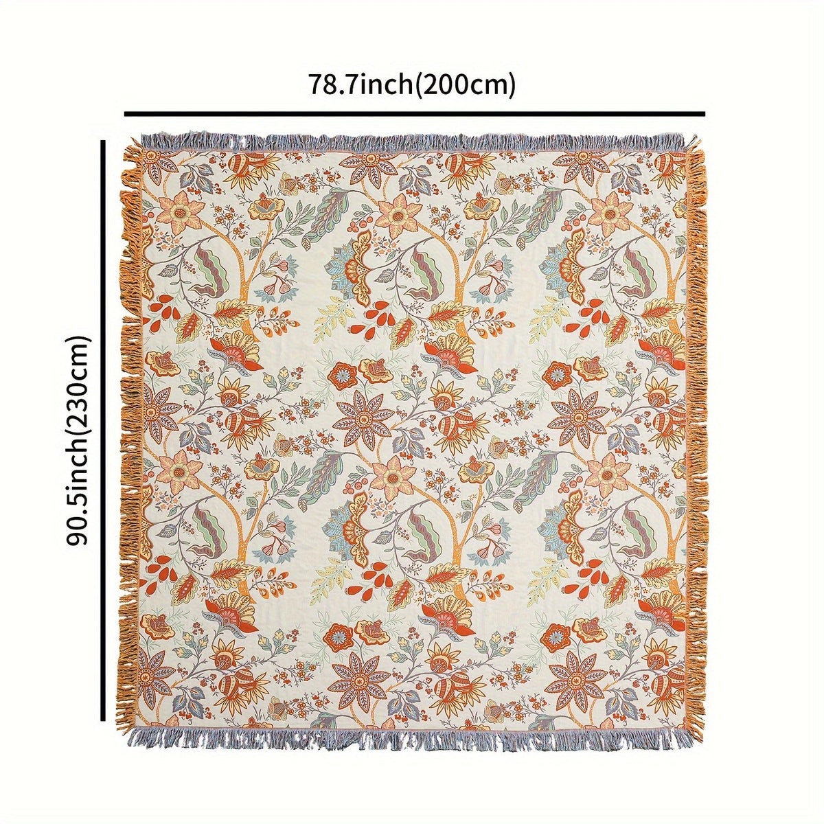 Bexcellent | Manta de Algodão Borla | Estilo Boémio, Padrão Floral | 200x230 cm