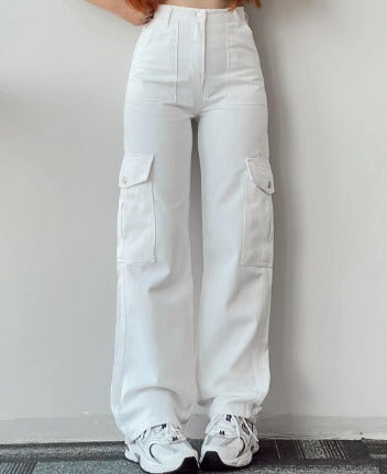 Nora | Calças Cargo Jeans Femininas Multibolsos
