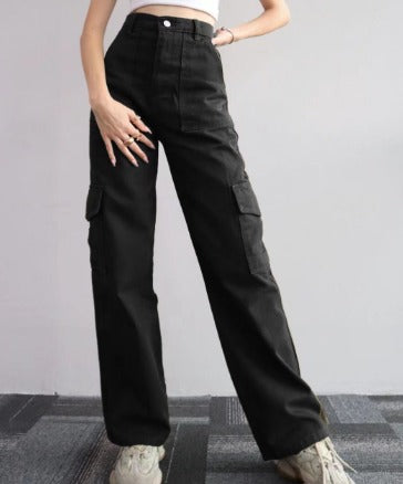 Nora | Calças Cargo Jeans Femininas Multibolsos