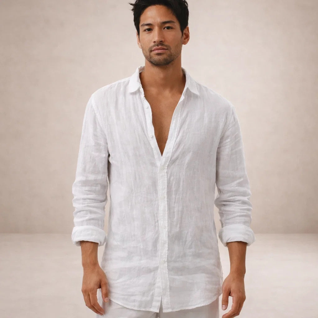 Luna | Homem Camisa de Linho Casual Manga Longa