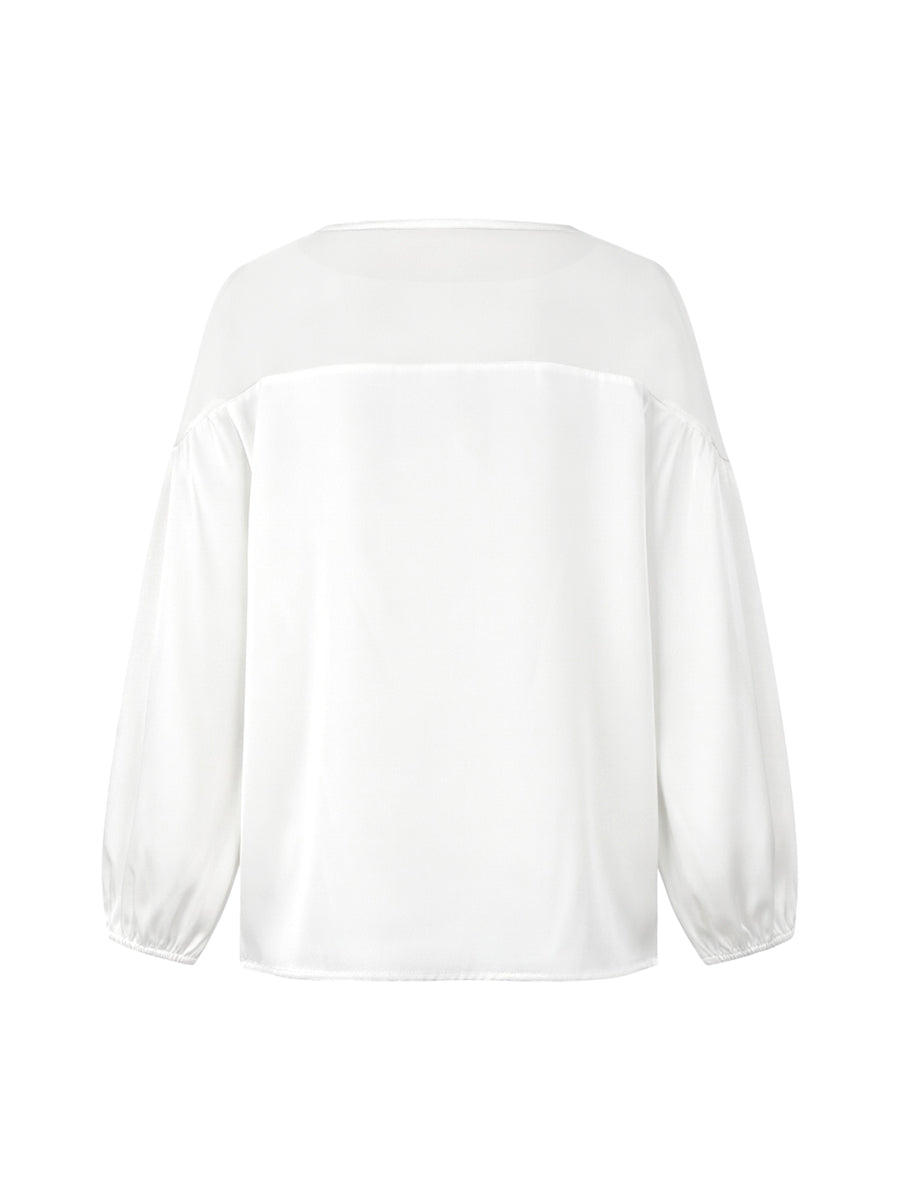 Cosima | Blusa Renda Feminina Manga Bufante Aplique Floral Gola Redonda