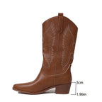 Botas cowboy femininas cano alto bordadas estilo western com salto bloco