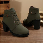 Marlow | Botins de Salto Bloco com Atacadores e Fivela Lateral